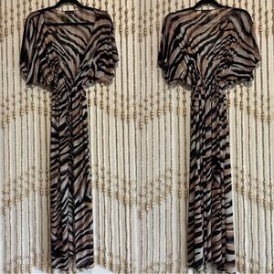 Prima Donna Zebra Print Y2K 2000s Fairy Grunge Boho Opwn Front Maxi Mesh Duster